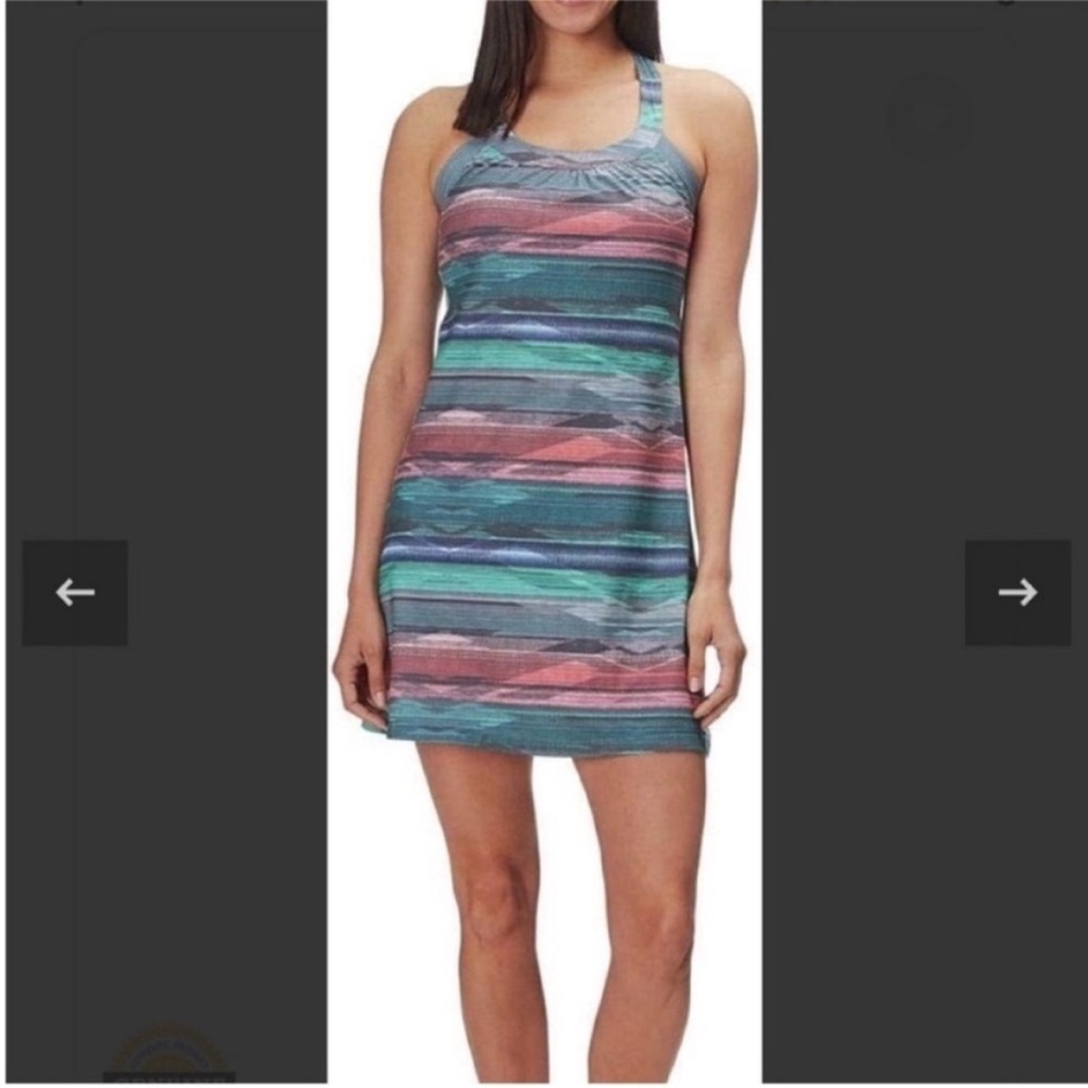 prAna Bonita Dress Granite Stripe Racerback Halter Mini Active Dress